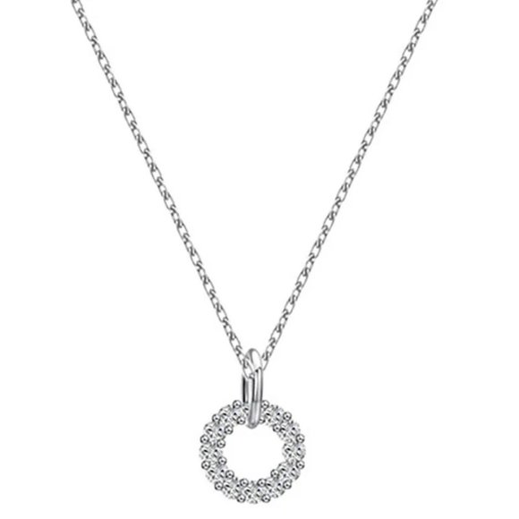 NEW Silver Shiny Zircon Double Circle Pendant Necklace - Picture 4 of 4